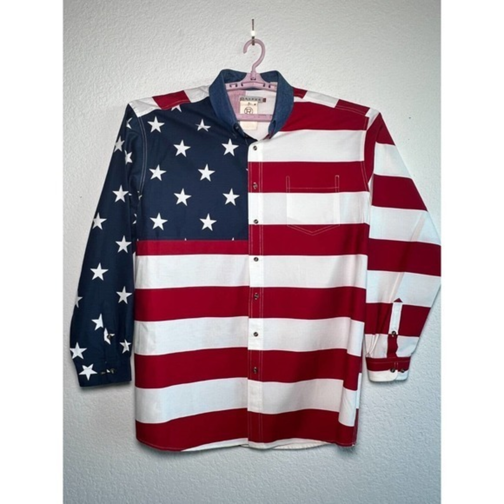NWT Roper Western Cowboy Texas‎ Collection Pieced Flag Button Shirt 2XLT